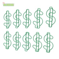 BLISSISA 100 Pcs Metal Paper Clips, 4.5*2cm Green Dollar Shape Paper Clips, Novelty Plastic-coated M