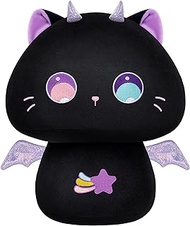 Mewaii 14” Mushroom Plush, Cute Black Cat Plush Pillow Soft Plushies Squishy Pillow, Purple Big Eye Cat Stuffed Animals, Kawaii Plush Toys Decoration