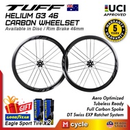 TUFF Helium G3 46 Full Carbon Road Wheelset Tubeless Rim Brake Disc Brake DT Swiss Ratchet hub Wheel Warranty