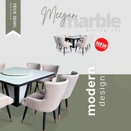 [TECK SENG] 1.3M Square Marble Dining Table Set / 1 Table + 8 Dining Chairs / Free Lazy Susan / Modern Minimalist