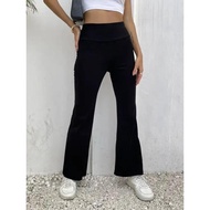 [HZA] 148-160cm Loose Sport Nurse Bootcut Flare Jersey Pants Leisure Women's High Waist Stretch  Boo