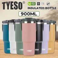 Tyeso Vacuum Insulated Tumbler Hot And Cold with Straw Handle Stainless Steel Water Bottle 900ML