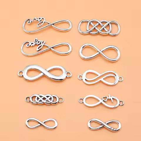 10pcs Antique Silver Color Infinity Symbol Charms Collection For DIY Jewelry Making, 10 Styles, 1 of