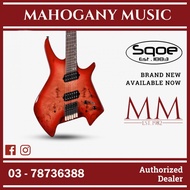 SQOE SEIB992 Headless Burl Maple, Mahogany HH Electric Guitar ( SEIB-992 / SE-IE992 / SEIE ) Cherry 