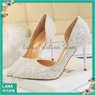 Korean Version Sequined Wedding Shoes|LANA White Black Silver Party Sequins Side Hollow European Ame