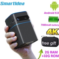 Smartldea แอนดรอยด์9.0มือถือ4K 3D โปรเจคเตอร์7000Mah แบตเตอรี่ที่ป้องกันแบบพกพาบีมเมอร์อัจฉริยะรองรับ M.2ไวไฟ2.4G 5G