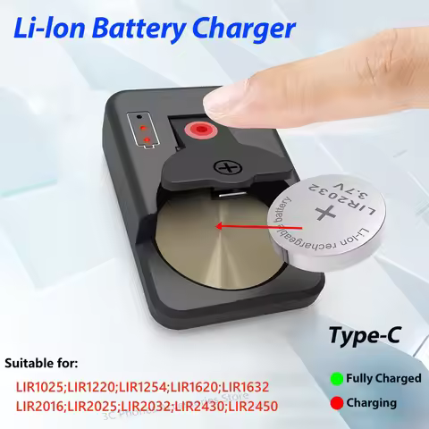 Li-lon Rechargeable Battery Charger For LIR1025/1220/1254/1620/1632/2016/2025/2032/2430/2450 Coin Li