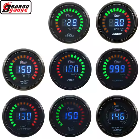 Dragon 52mm Digital Display LCD Auto Car Modified Meter Water Oil Temperature Boost Pressure Volt Ta