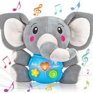 Aitbay Plush Elephant Music Baby Toys 0 to 6 Months Cute Stuffed Animal Luminous Baby Toys Newborn B