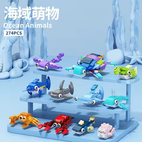 Animals Adult Construction Mini Building Blocks Toys for Children 7 to 10 Year Old Fish Ocean Assemb
