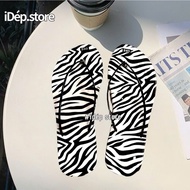 Zebra-shaped thin strap sandals, women's round-toe flip-flops with anti-slip flat sole for the beach