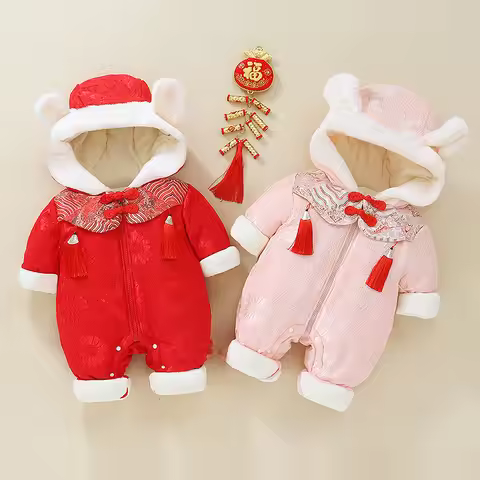 Baby Clothes Chinese Style New Year Clothes Thickened Baby Crawling Clothes Bodysuit Baby Clothes Wi