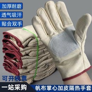Railway canvas labor protection gloves wear-resistant double-layer Thickened Leather Twill canvas gl