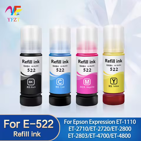 For EPSON Dye ink 522 E522 E-522 BK C M Y Refill ink kit For EPSON ET-1110/ET-2710/ET-2720/ET-2800/E