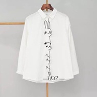 Blouse Wanita Lengan Panjang Bordir Bunga Elegan | Kemeja Putih Casual Bahan Katun Linen | Atasan Ko