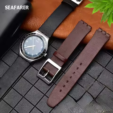 Genuine Leather Watch Band for Swatch Gb274 Gn239 Gb294 Gb287 Men's and Women's 17mm Watch Strap
