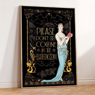 1pc Funny Bathroom Sign | Art Deco Bathroom Decoration | Vintage Art Noveau Print | Maximalist Wall Decor | Art Deco Wall Art Poster, No Frame