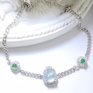 緬甸A貨翡翠冰起膠淡淡天空藍葫蘆7.6mm純銀鍍18k白鑲嵌手鏈