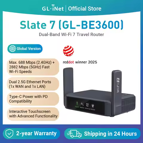 GL.iNet GL-BE3600( Slate 7) Wi-Fi 7 Router, Dual 2.5G Ports, Touch Screen, 3570Mbps Gaming Hotspot, 