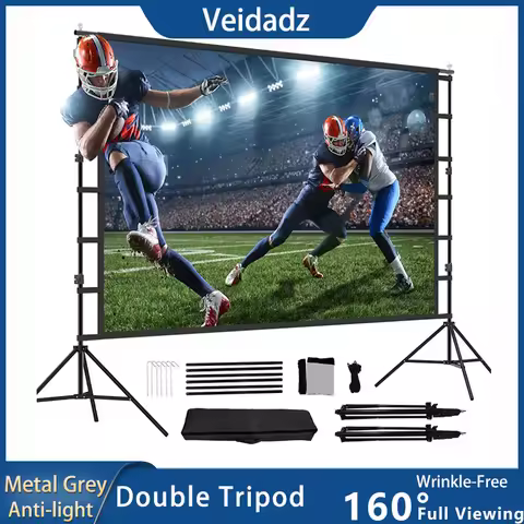 VEIDADZ Projector Screen With Stand Soft Grey Wrinkle-Free Anti-Light 160° Viewing Angle 84 100 120 
