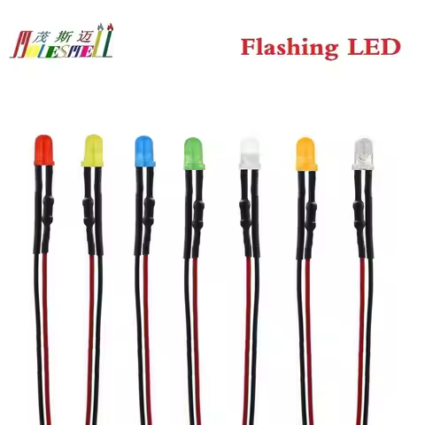 10pcs 3mm Flashing 5V 6V 7V DC Diffused/Water Clear LED Pre-Wired Red Yellow Blue Green White Orange