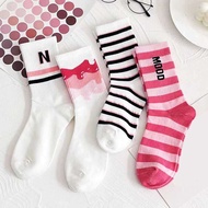 Women Sports Socks Pink Preppy Y2K Funny Socks Girls Striped Socks White Funny Socks With Print Hara