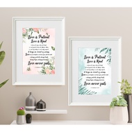 ❮SG Seller❯ Christian Bible Verse Framed Wall Art Gift in White Frame 1 Cor 13:4-8 Love never fails