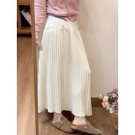 Beige Knitted Pleated Skirt Skirt Women Autumn Winter Drape Loose a-Line Skirt Pear Shape Body Berke