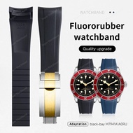Curved End 21mm Soft Adjustbale Fluororubber Rubber Watch Band For New Tudor Strap 2024 41mm Black B