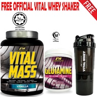 Vital Mass 2kg Vanilla Halal, 0g Sugar with Tribulus + Glutamine Pharmanutri 250g+ FREE V. Shaker vs