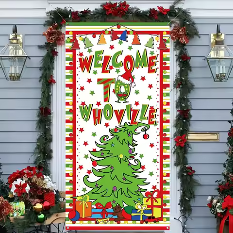 Whoville Christmas Door Cover for Christmas Party Decorations, Wellcome To Whoville Christmas Sign B