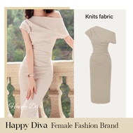 Happy Diva Womens Beige Waisted Oblique shoulder Elegant Long Gown Lady High waist Bodycon filipinia