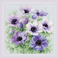 RIO-2176 Purple Anemones Authentic Cross-Stitch Kit Unprinted Riolis Brand