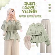 SUITS MODERNWanitaS | Coffee Outfit | 3in1 |Blouse + Jennie Pants + Hijab - CM322N