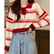 💥[A340] Áo len nữ Montoghi dệt kim KẺ SỌC PHỐI DÂY dáng CROPTOP phong cách Hàn Quốc trẻ trung - L2M