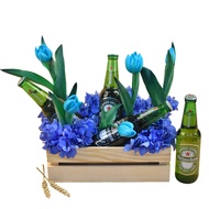 FNP Mixed Flowers & Beer Wooden Crate