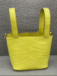 愛馬仕 Hermès Picotin 14 Micro 菜籃子 檸檬黃 鱷魚皮 金扣｜全新｜Z刻