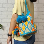 哥倫比亞製 Julia 手提/背帶 Wayuu 編織手工包 亮橘藍