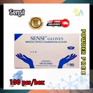 Sensi Nitrile Gloves Blue/Nitrile Powder Free Gloves, Size: M