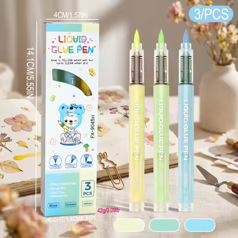 3Pcs/Set High Viscosity Glue Pen Soft Tip Washable Adhesive Pen Quick Dry No Leak Design Liquid Glue