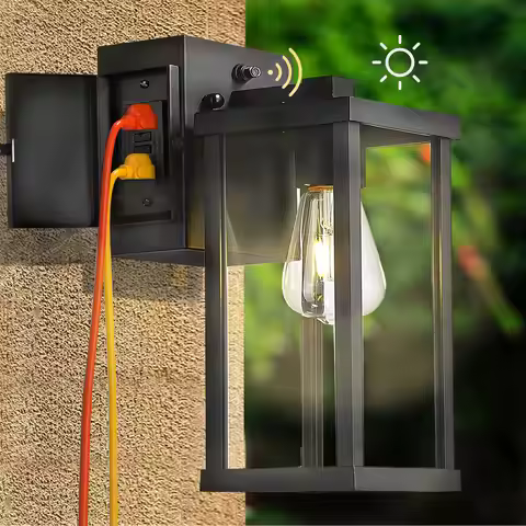 Porch Light With GFCI Outlet Dusk To Dawn Outdoor Light Exterior Lighting Fixtures Wall Mount For Ho