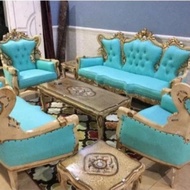 sofa kursi tamu ukir kayu jati jok warna biru