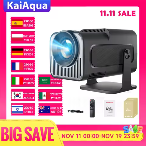 KaiAqua 4K Android 11 Projector Native 1080P 390ANSI HY320 Dual Wifi 6 BT5.0 1920*1080P Cinema porta
