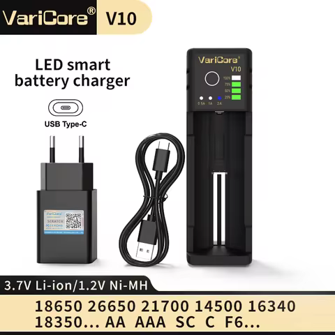 VaraCore V10 3.7V Li-Ion 1.2V NIMH AA AAA Battery 5V 1A USB Type-C LED Smart Battery Charger with Ov