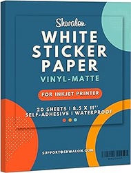 SHWALON 20 Sheets White Vinyl Printable Sticker Paper for Inkjet Printer - A4 (8.5''x11'') Matte, 80 GSM Waterproof, DIY Cricut Printable, Waterproof Paper, (SH-516)