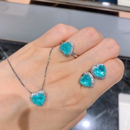 Heart-Shaped Ring Imitation Paraiba Ring Heart-Shaped Main Stone 9 * 9
