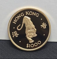 1986年香港生肖虎年紀念精製金幣  参考價約$16300