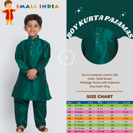{**ส่งฟรี**} SMALL INDIA 🎾🌟 Kids Boy Solid Green Cotton Silk Kurta Pajamas 🎾🌟 Boy Kurta Pajamas