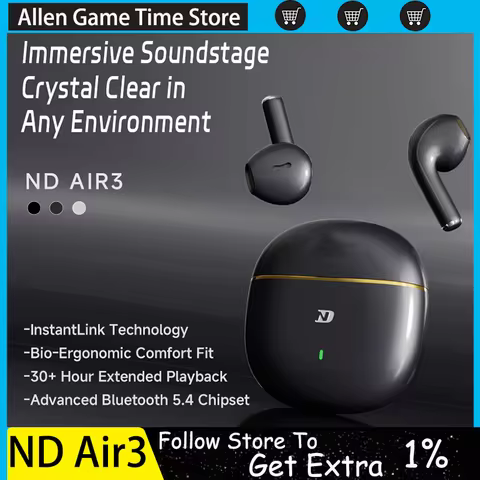 New ND Air3 Wireless Bluetooth 5.4 Earphones TWS True Wireless Hifi Earbuds 30+Hour Playtime With Ch