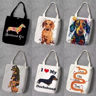 Dachshund Cute Dog Cartoon Character Customise Design Printed Tote Bag